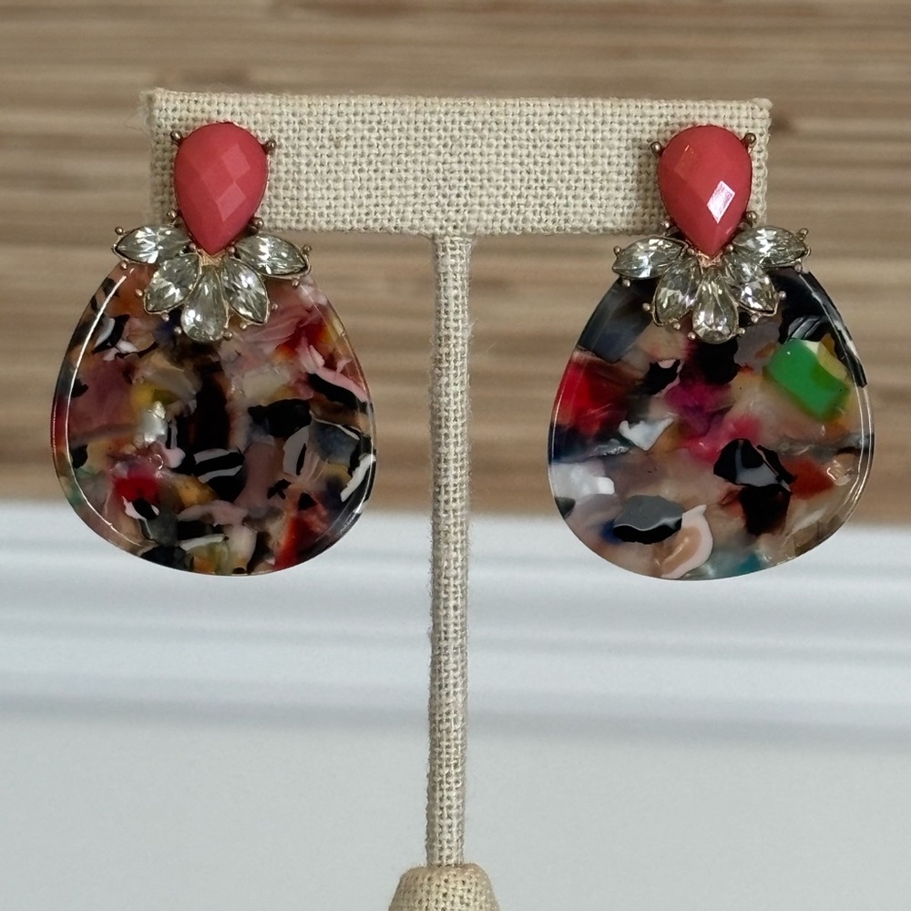 Super 90s glam multi color & rhinestone earrings  Luxe-looking NEVER WORN